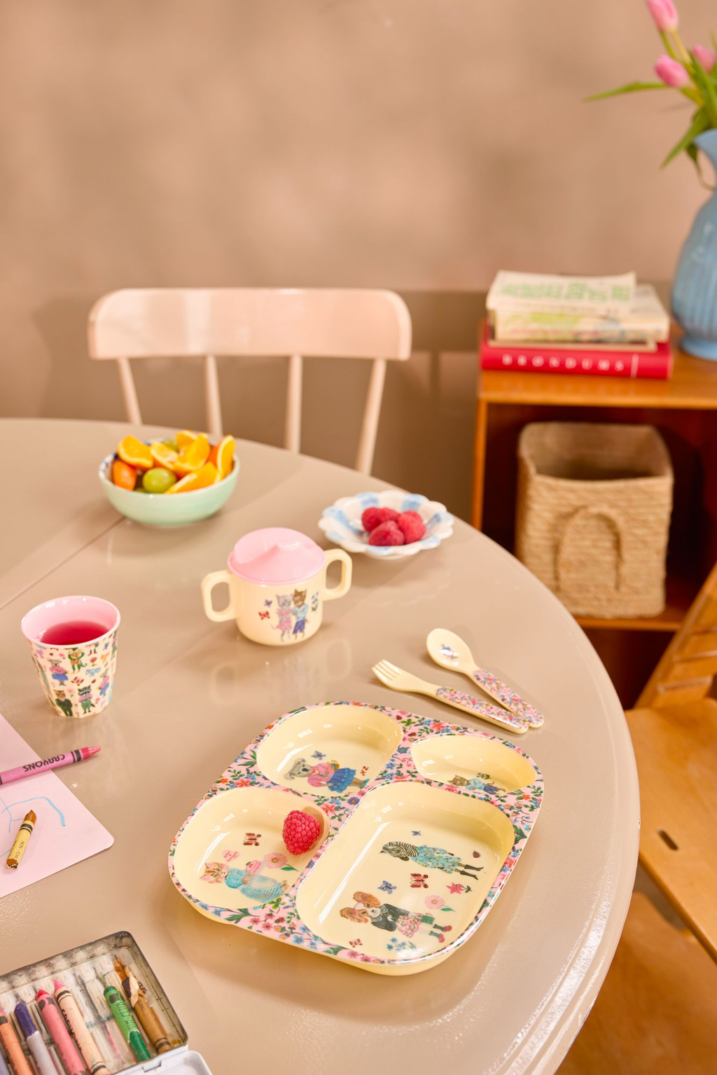Melamine Kids 4 Room Plate - Nathalie Lété Pink Print - PRE ORDER NOW; SHIPS EARLY APRIL