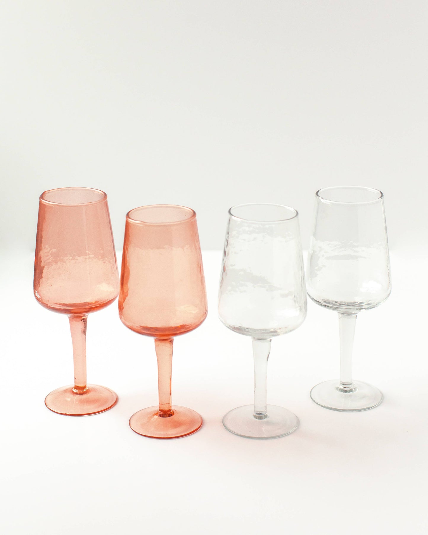 Handblown Hammered Wine Glass Pair: Blue