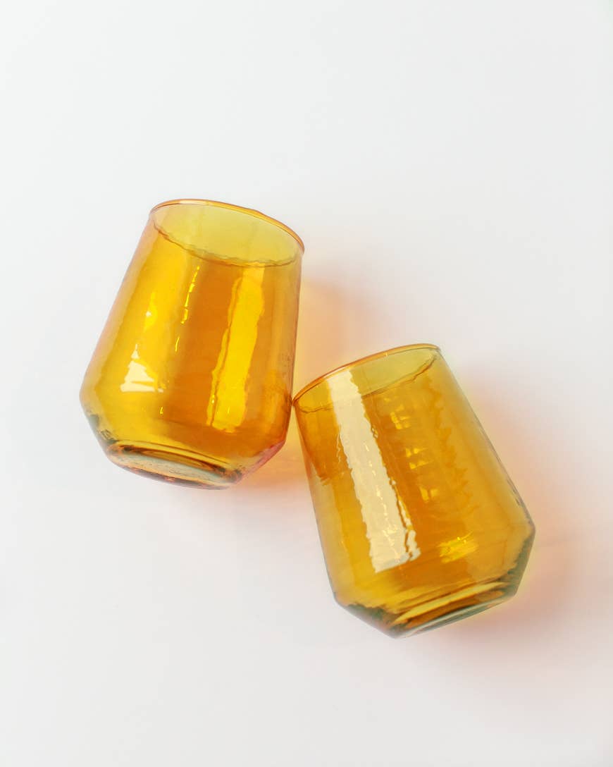 Handblown Hammered Glass Water Tumbler | Pair of 2: Blue