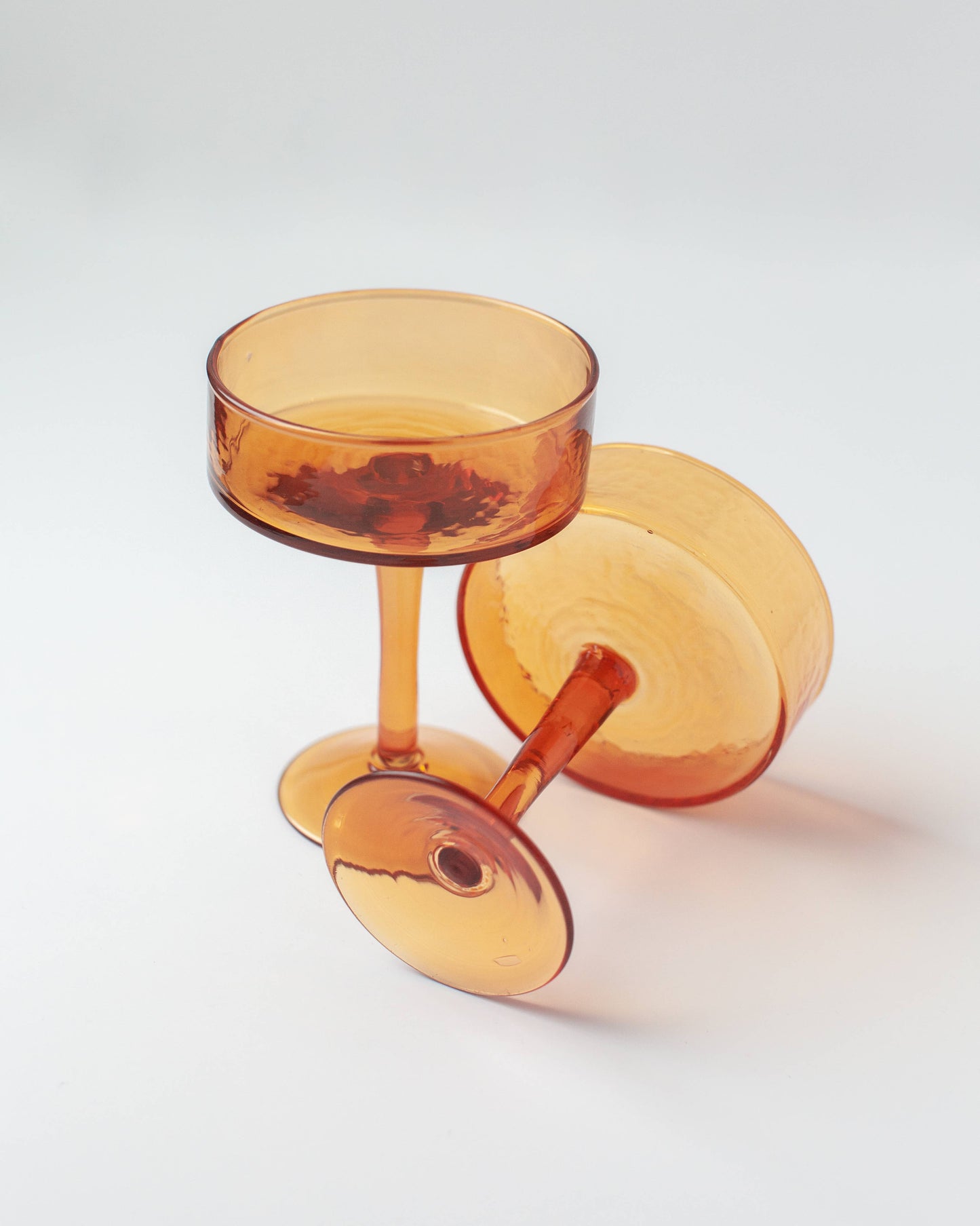 Handblown Hammered Coupe Cocktail Glass Pair: Blue