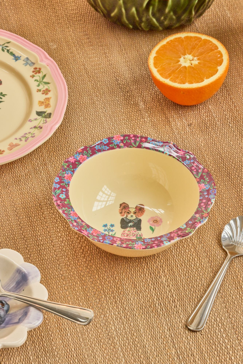 Melamine Vintage Bowl with Nathalie Lété Print - Bordeaux - 8.4oz - PRE ORDER NOW; SHIPS IN EARLY APRIL