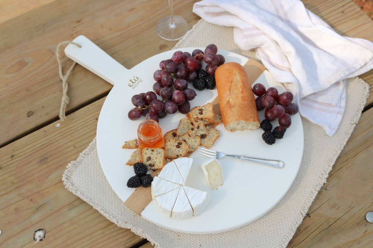 White Round Pine Wood Charcuterie Cheese Board, Small