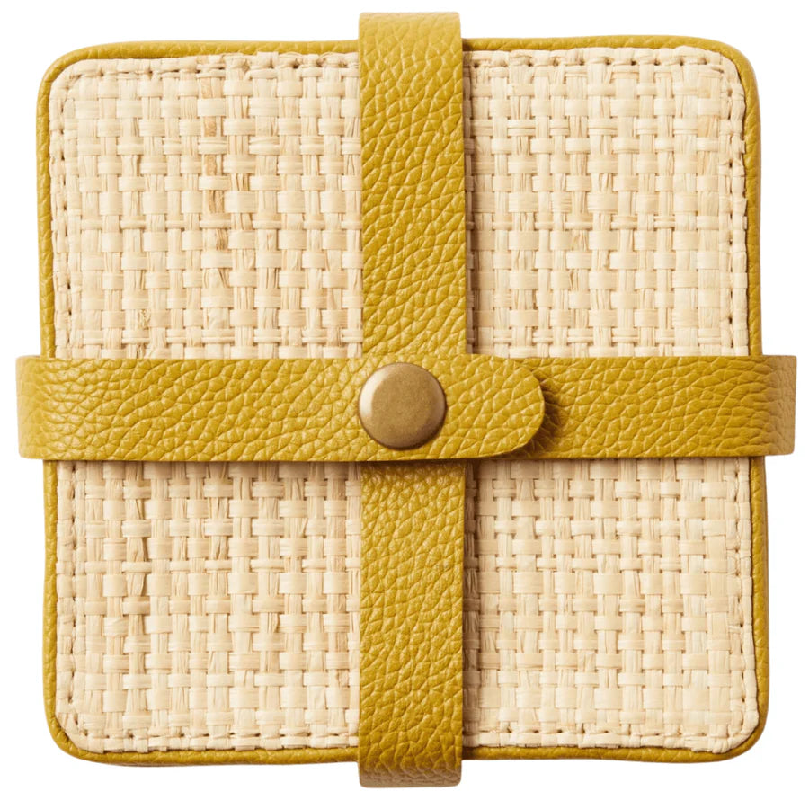 KENNETH MUSTARD LEATHER COASTERS SET OF 6