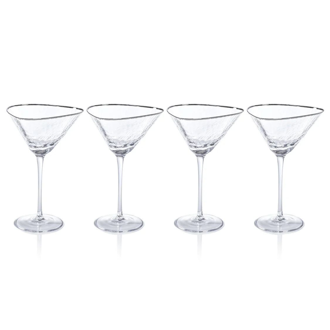 Triangular Martini Glasses With Platinum Rim, Set Of 4