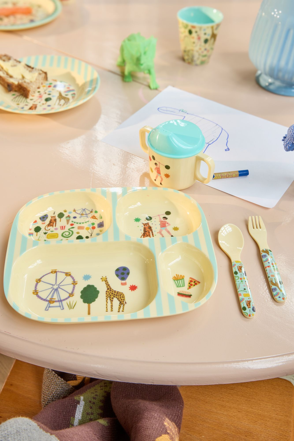 Melamine Baby Dinner Set in Gift Box - Fun Fair Print - Mint - 4 pcs - PRE ORDER NOW; SHIPS EARLY APRIL