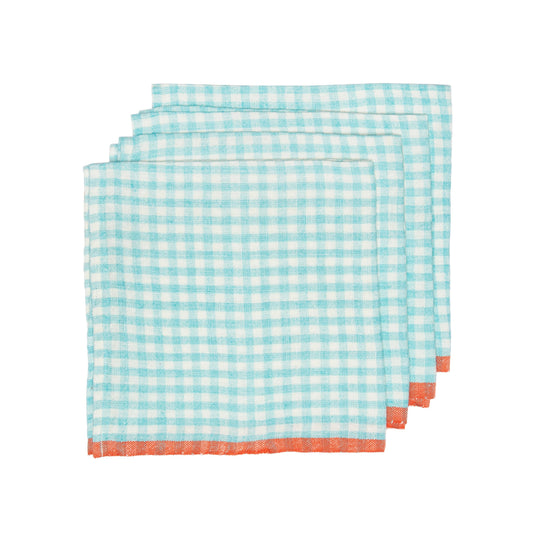 Two-Tone Gingham Aqua/Orange Napkins 20x20 - Set of 4: Aqua/Orange