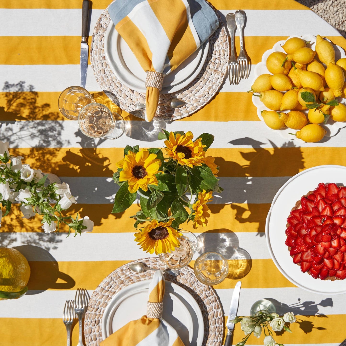 St. Tropez Yellow Stripes | French Tablecloth: 71" x 128"