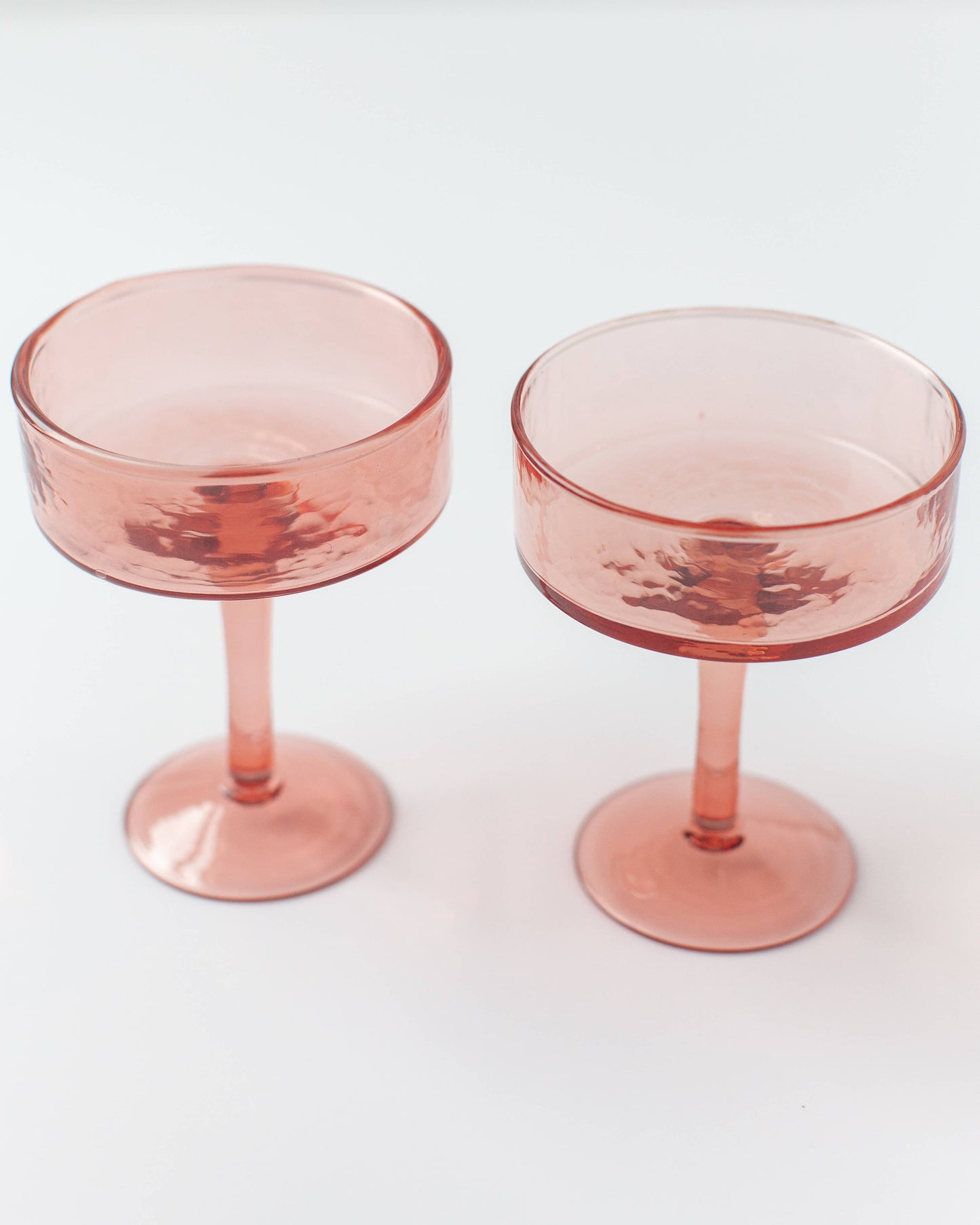 Handblown Hammered Coupe Cocktail Glass Pair: Blue