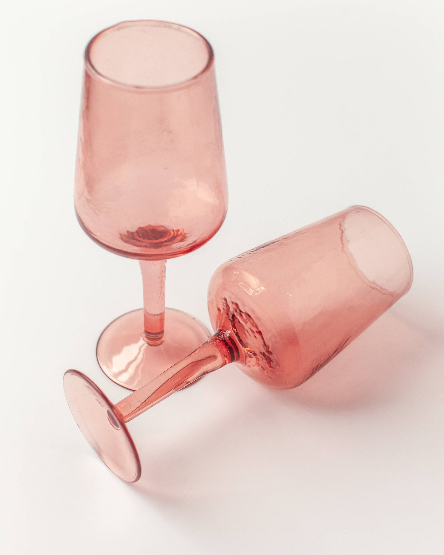 Handblown Hammered Wine Glass Pair: Blue