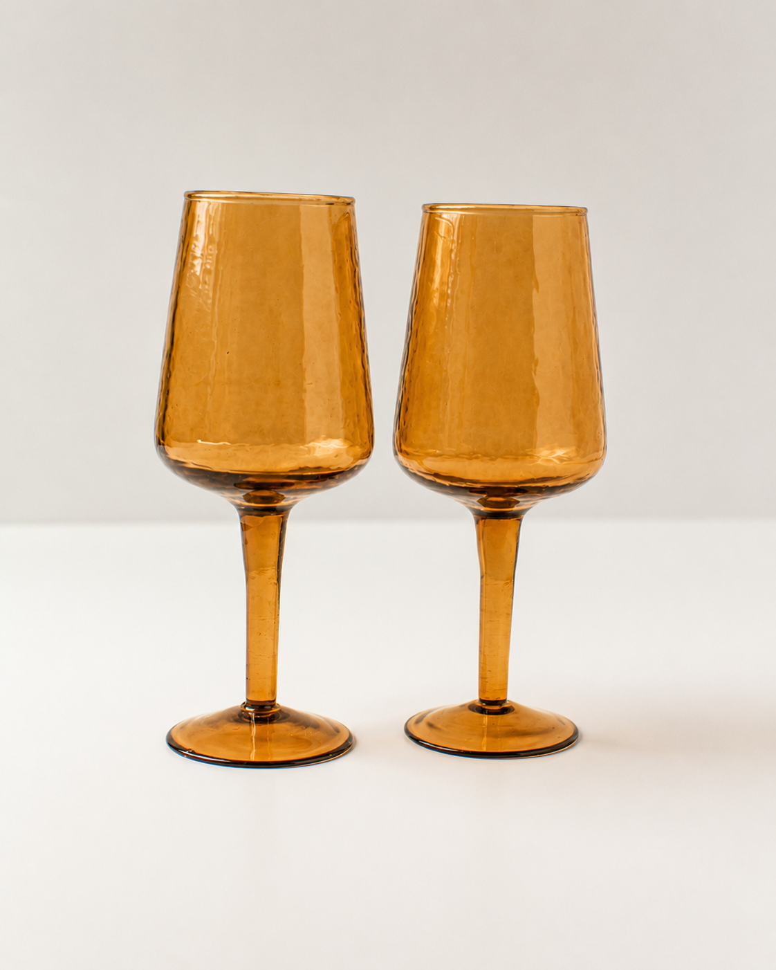Handblown Hammered Wine Glass Pair: Blue