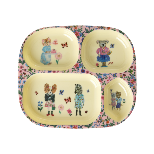 Melamine Kids 4 Room Plate - Nathalie Lété Pink Print - PRE ORDER NOW; SHIPS EARLY APRIL