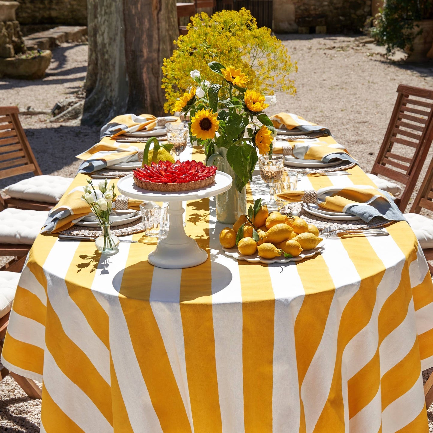 St. Tropez Yellow Stripes | French Tablecloth: 59" x 86"