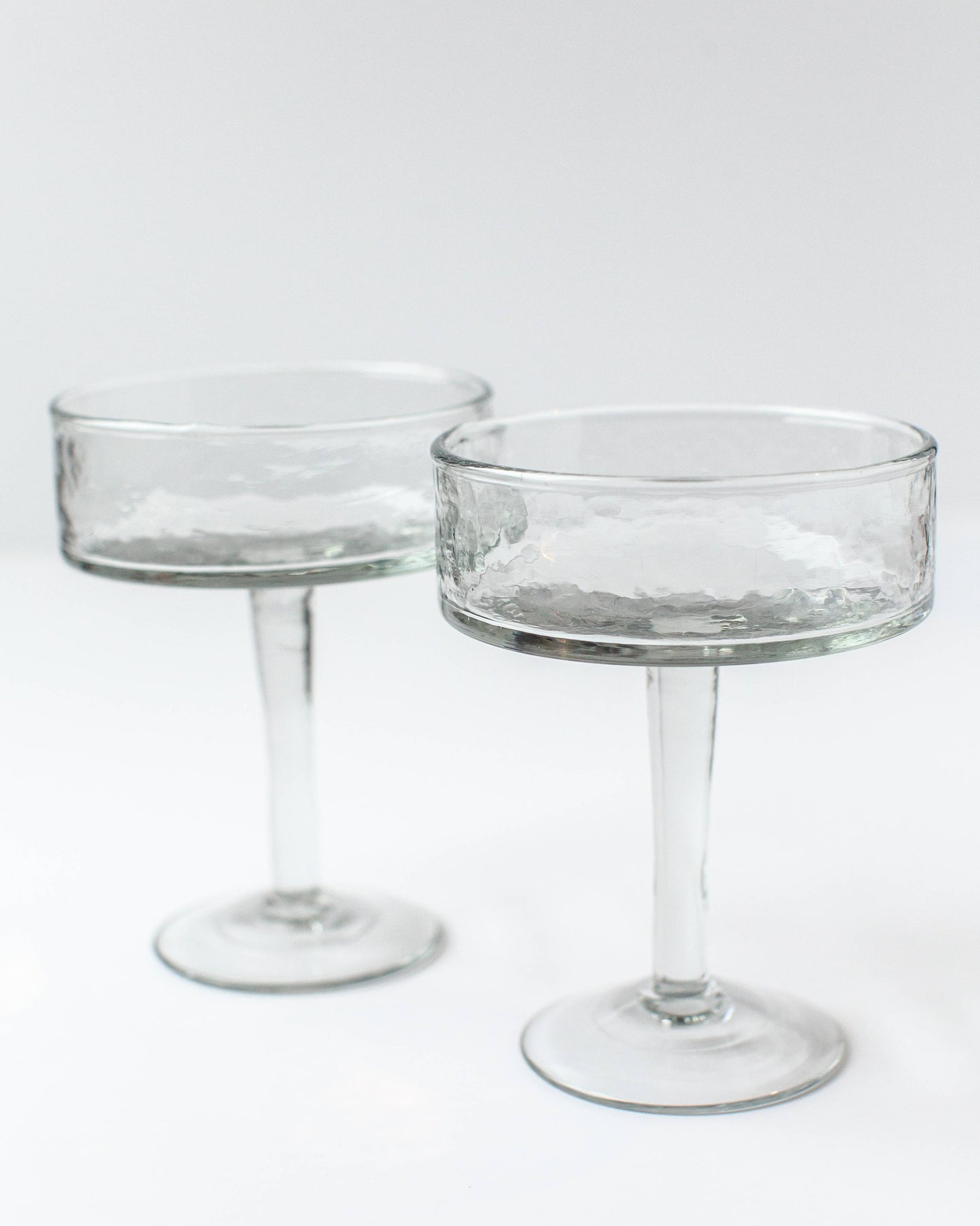 Handblown Hammered Coupe Cocktail Glass Pair: Blue