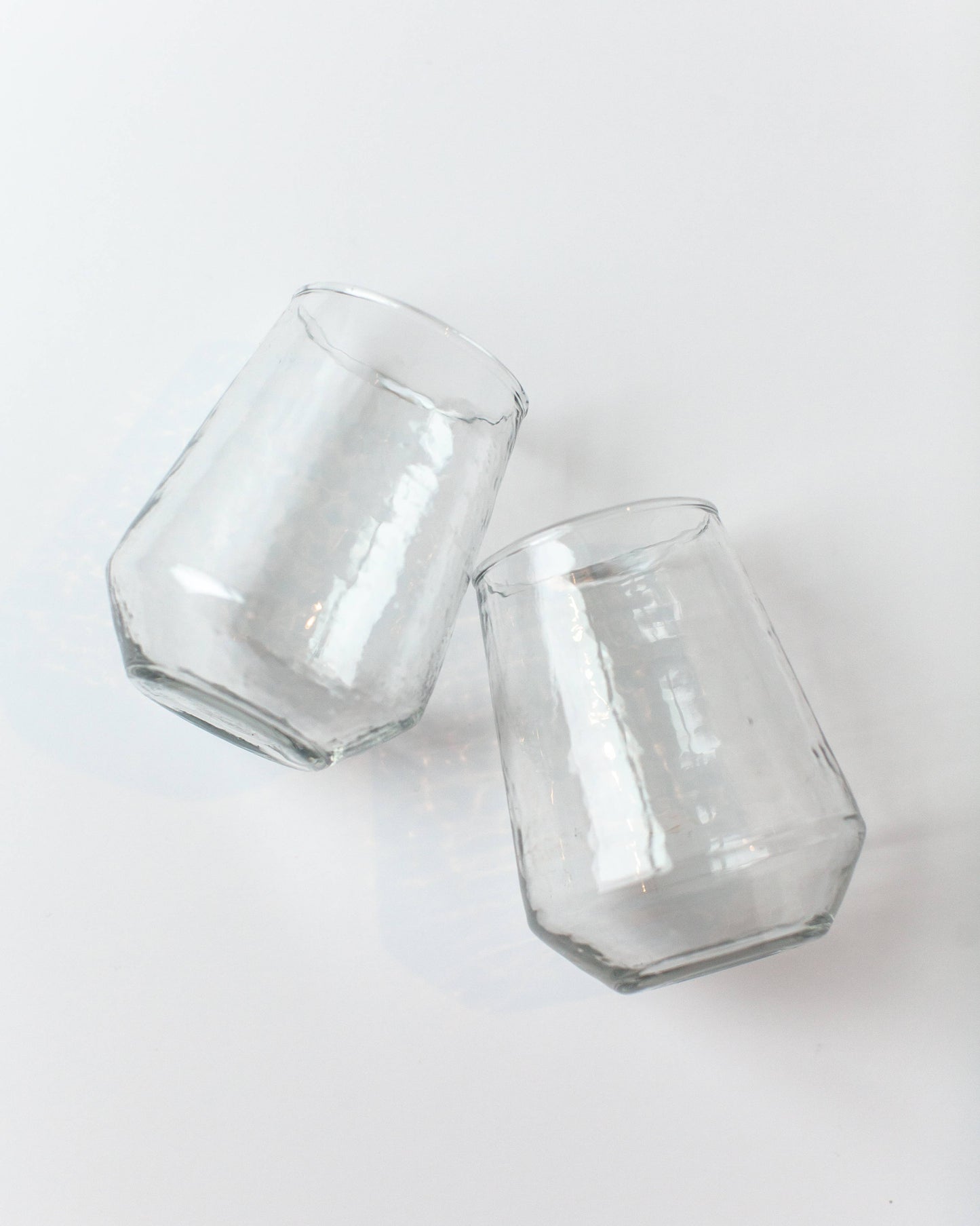 Handblown Hammered Glass Water Tumbler | Pair of 2: Blue