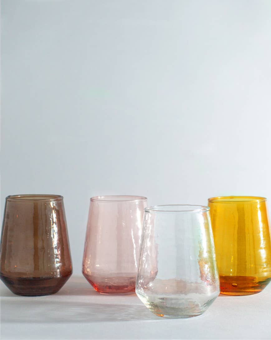 Handblown Hammered Glass Water Tumbler | Pair of 2: Blue