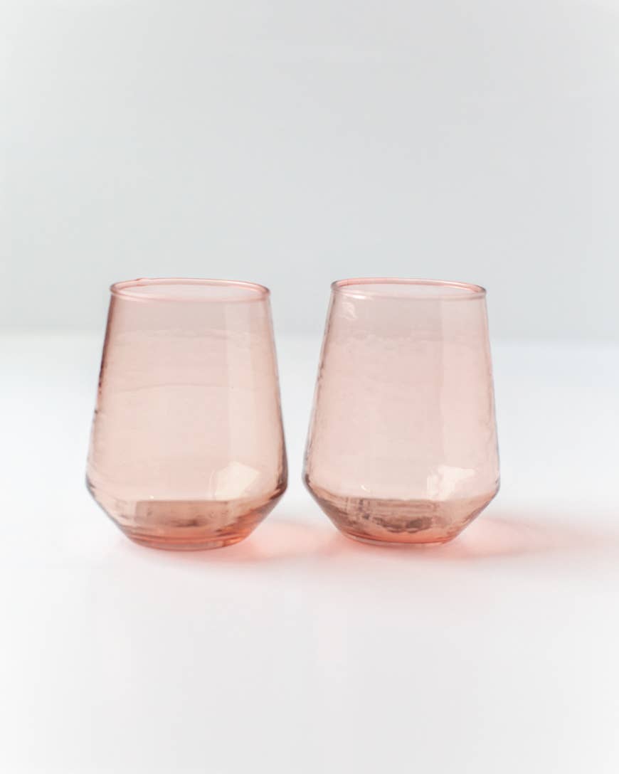 Handblown Hammered Glass Water Tumbler | Pair of 2: Blue