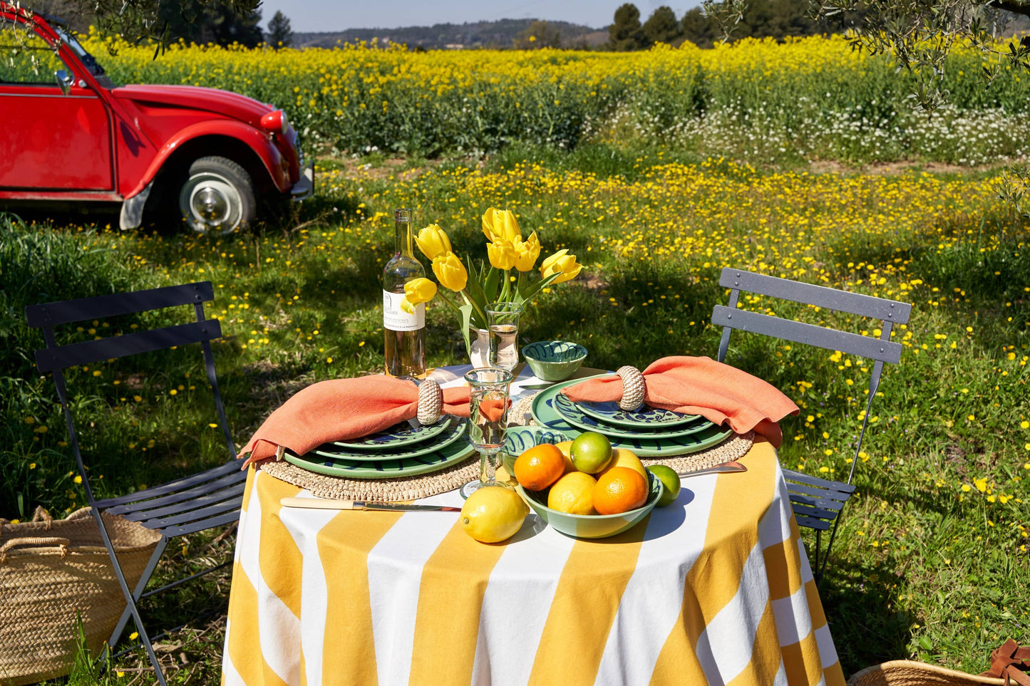 St. Tropez Yellow Stripes | French Tablecloth: 71" x 128"