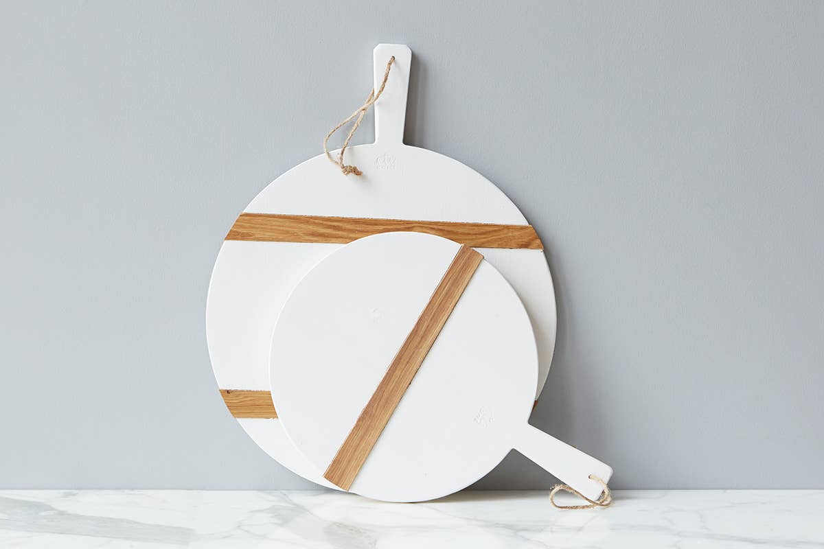 White Round Pine Wood Charcuterie Cheese Board, Small