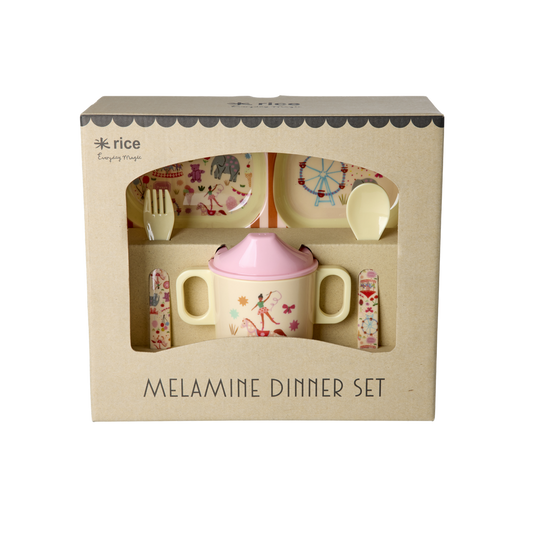 Melamine Baby Dinner Set in Gift Box - Fun Fair Print - 4 pcs