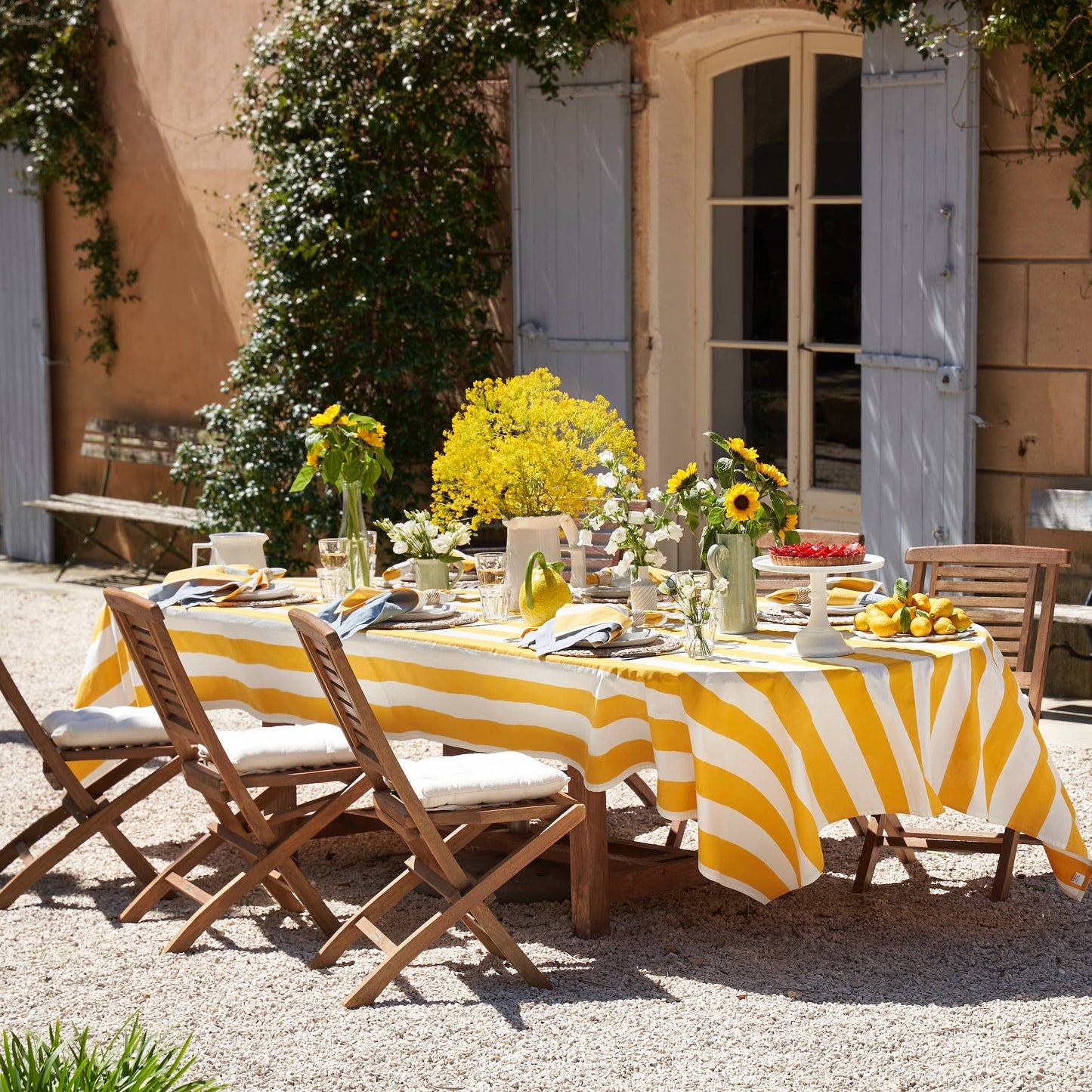 St. Tropez Yellow Stripes | French Tablecloth: 59" x 86"