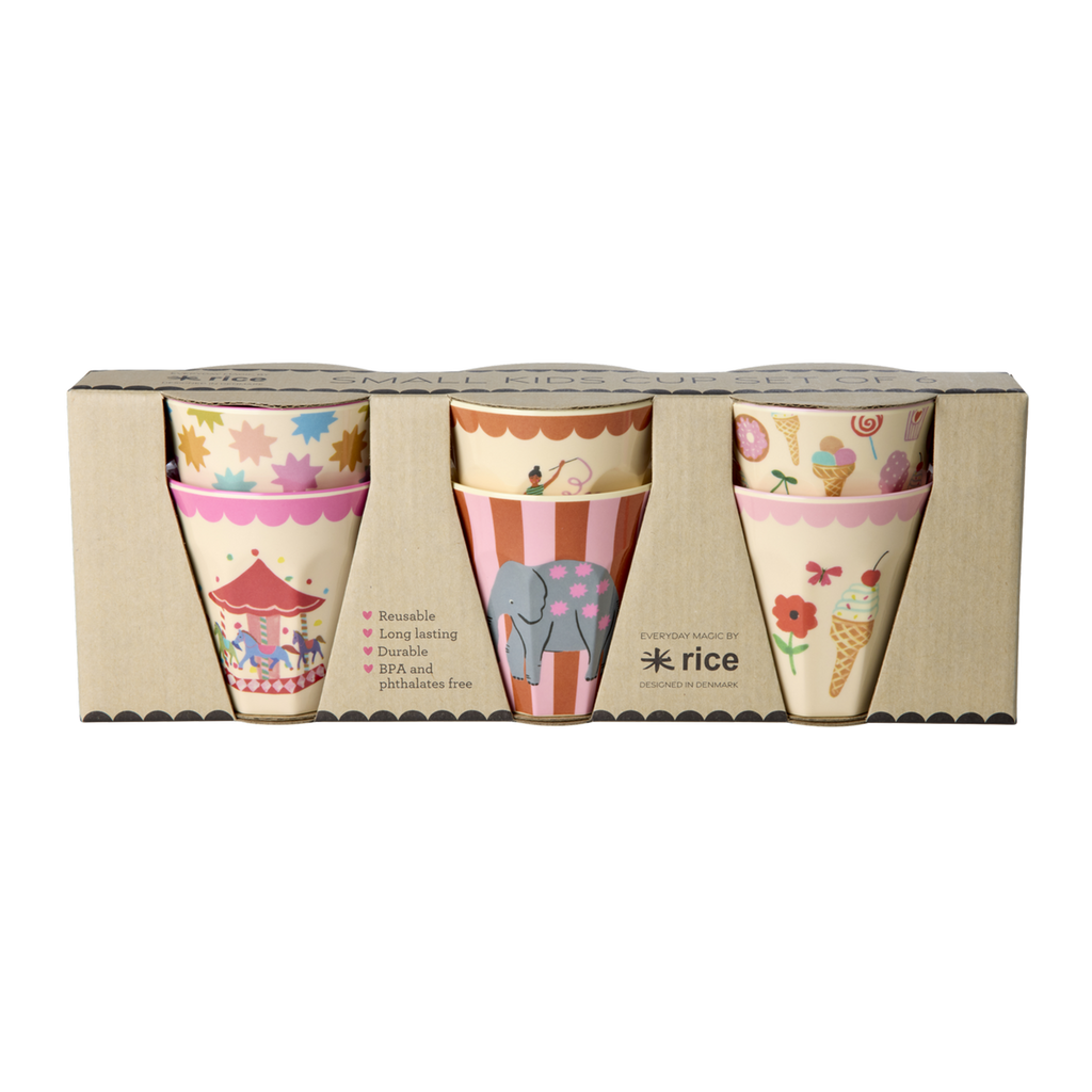 Melamine Kids Cups in Fun Fair Pink Prints - Small - 6 pcs. in Gift Box