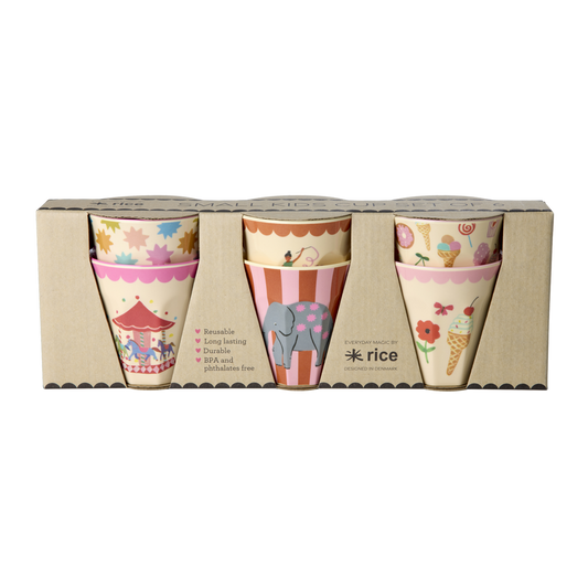 Melamine Kids Cups in Fun Fair Pink Prints - Small - 6 pcs. in Gift Box