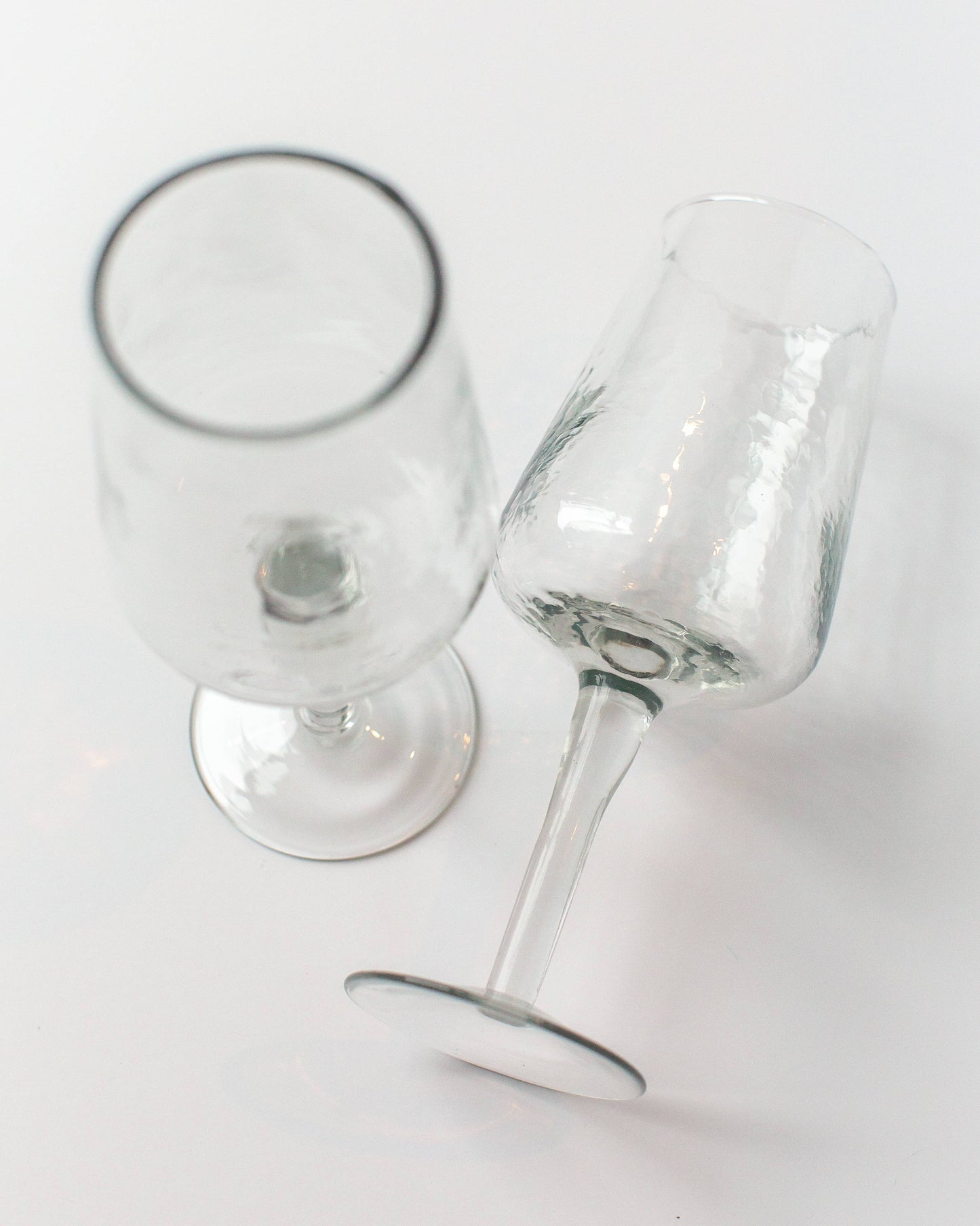 Handblown Hammered Wine Glass Pair: Blue