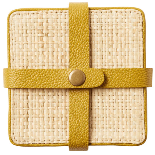 KENNETH MUSTARD LEATHER COASTERS SET OF 6