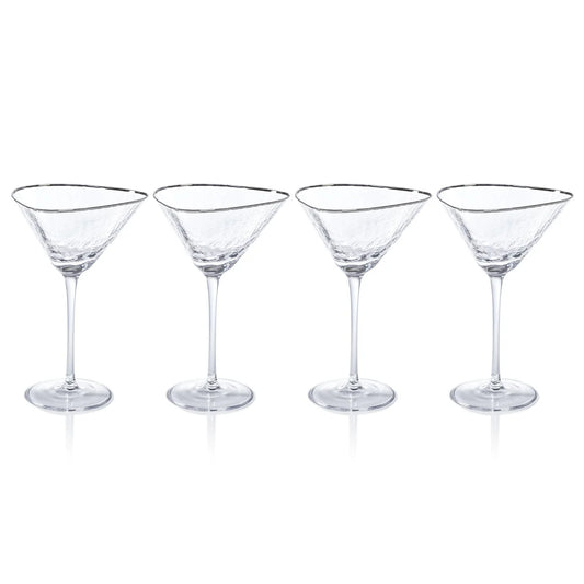 Triangular Martini Glasses With Platinum Rim, Set Of 4