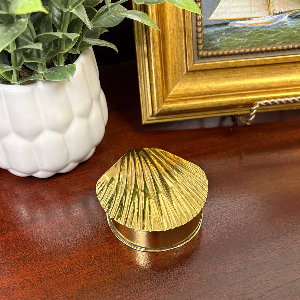 Antiqued Brass Sea Shell Decorative Trinket Box | Storage