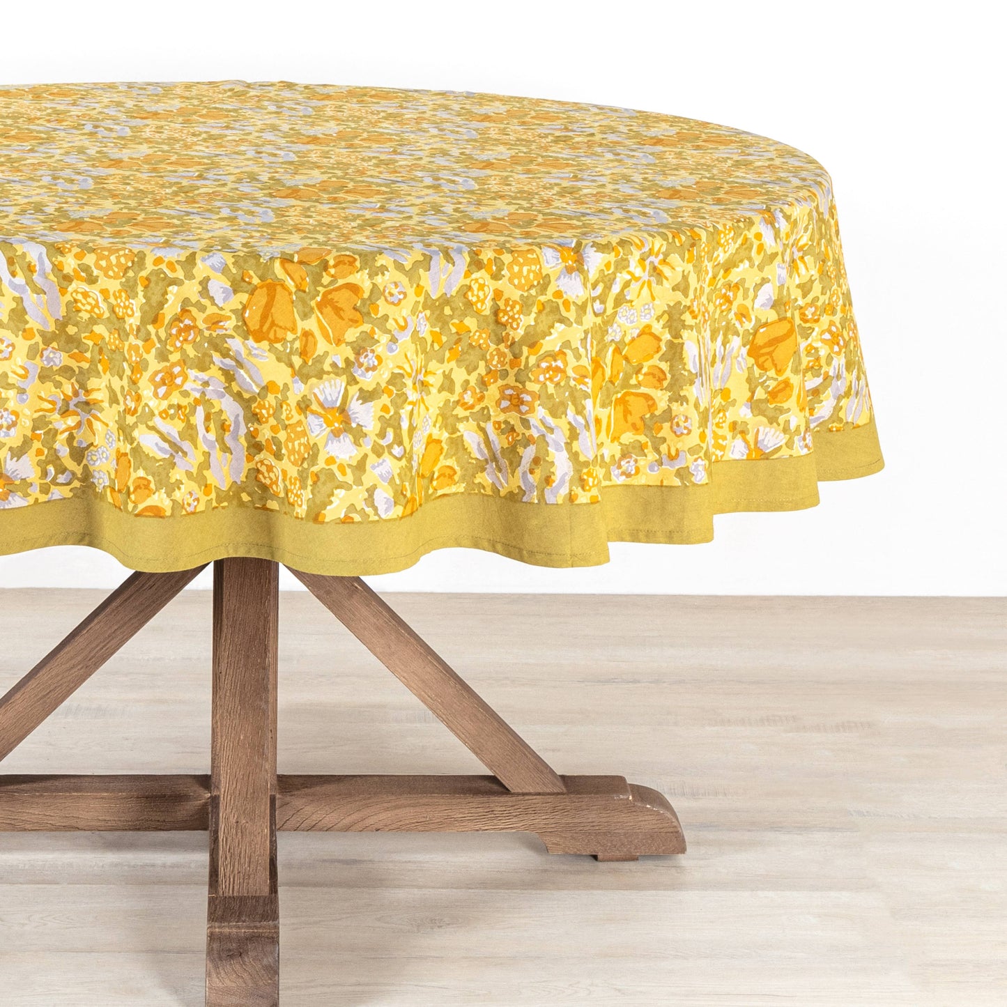 Jardin Mustard & Grey | Tablecloth: 90" Round