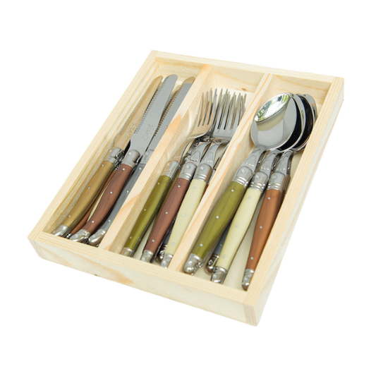 Jean Dubost 18 Pc Flatware Set Mineral colored handles