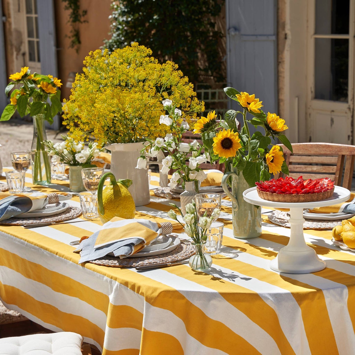 St. Tropez Yellow Stripes | French Tablecloth: 59" x 86"