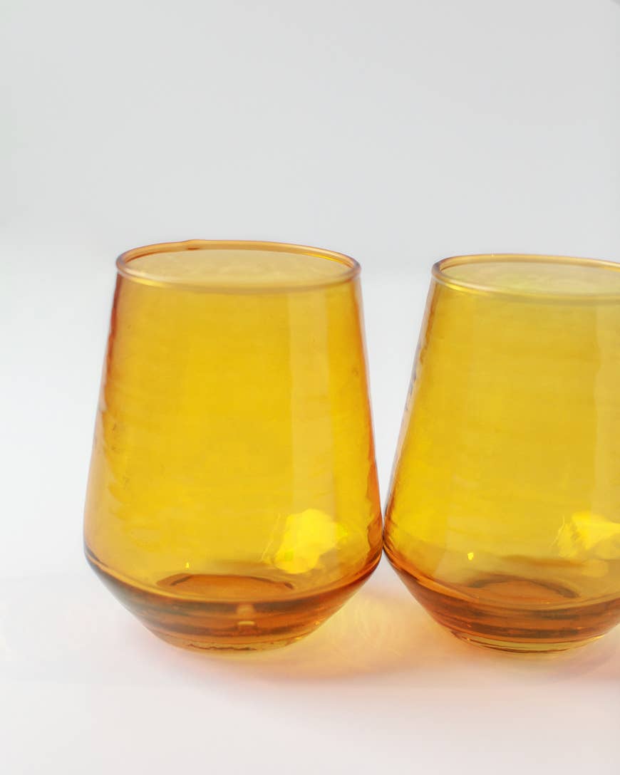 Handblown Hammered Glass Water Tumbler | Pair of 2: Blue