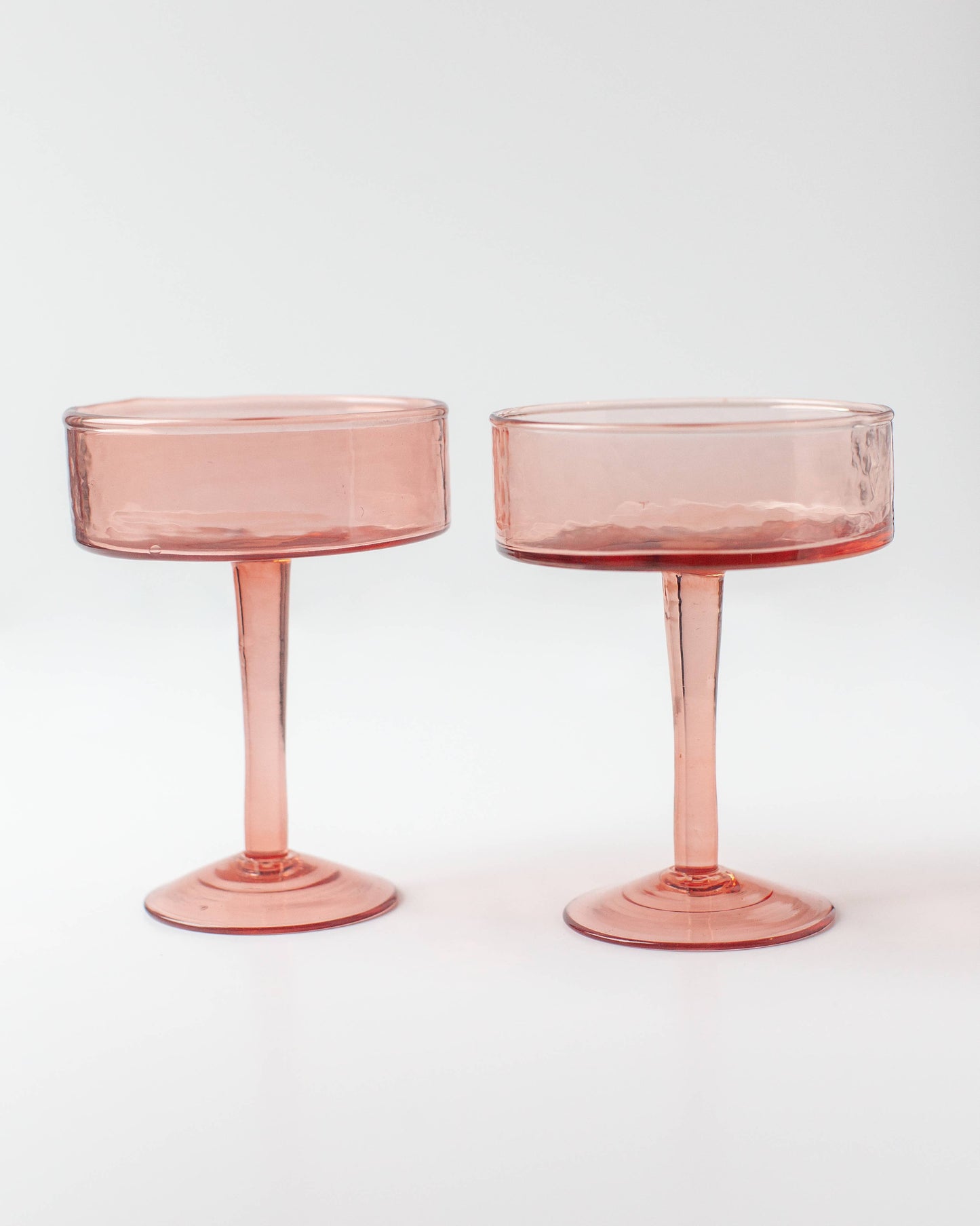 Handblown Hammered Coupe Cocktail Glass Pair: Blue
