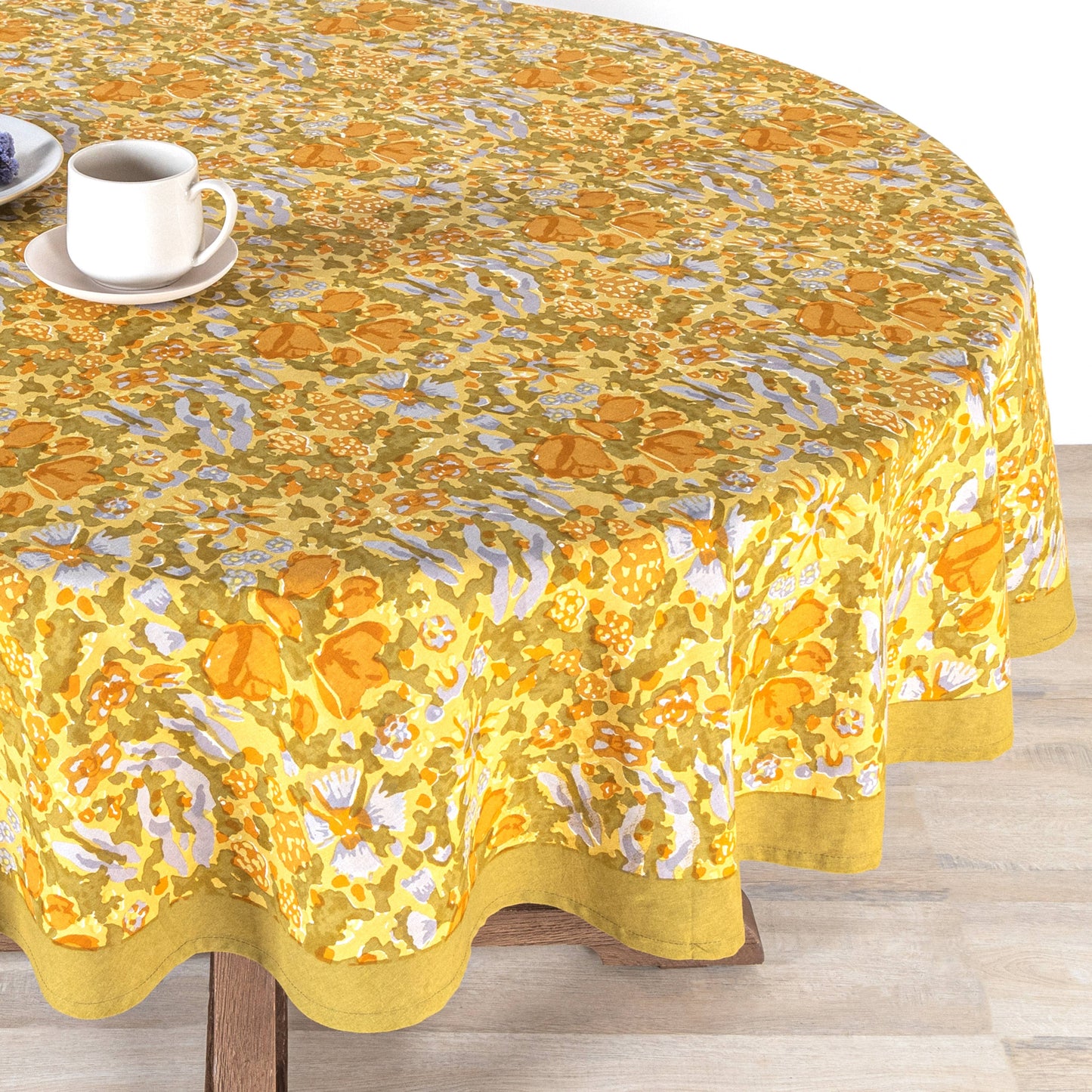 Jardin Mustard & Grey | Tablecloth: 90" Round