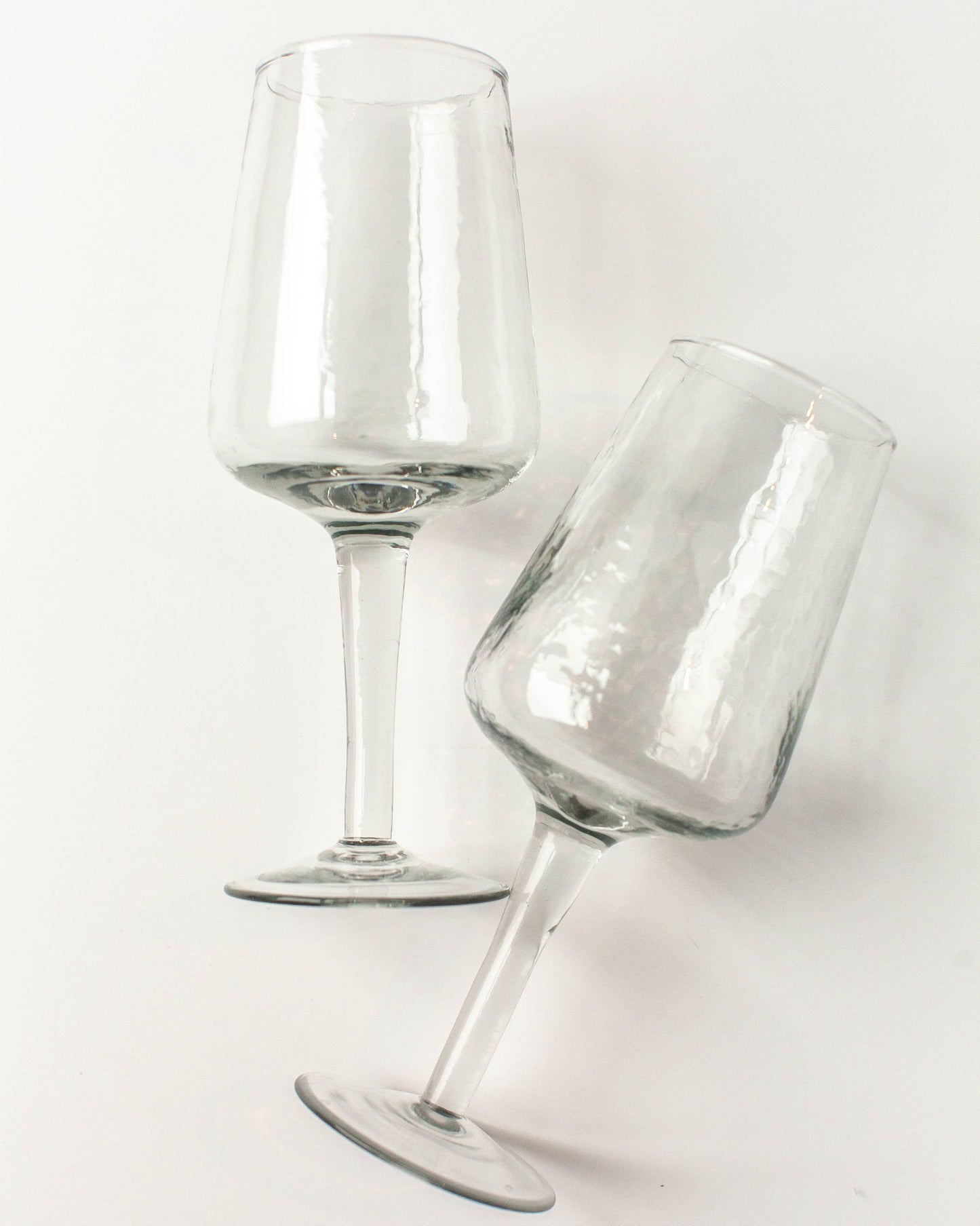Handblown Hammered Wine Glass Pair: Blue