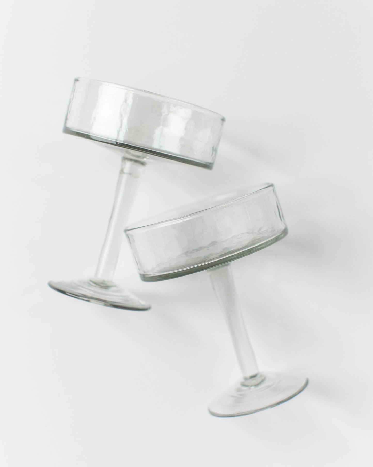 Handblown Hammered Coupe Cocktail Glass Pair: Blue