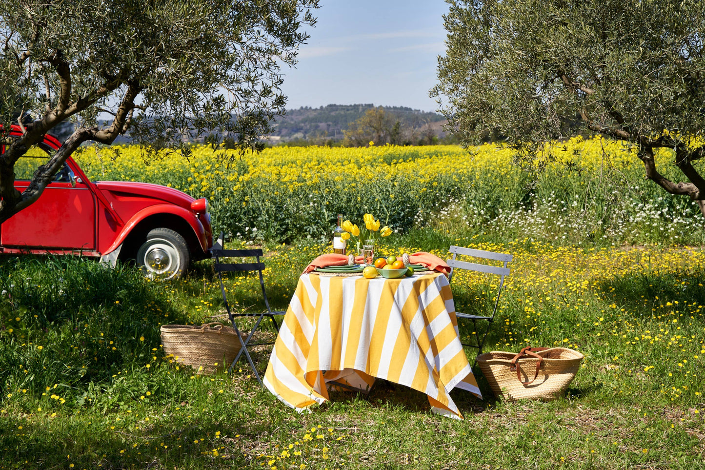 St. Tropez Yellow Stripes | French Tablecloth: 71" x 128"