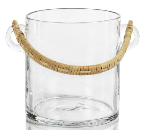 Byblos Glass Ice Bucket / Wine Cooler with Rattan Handle